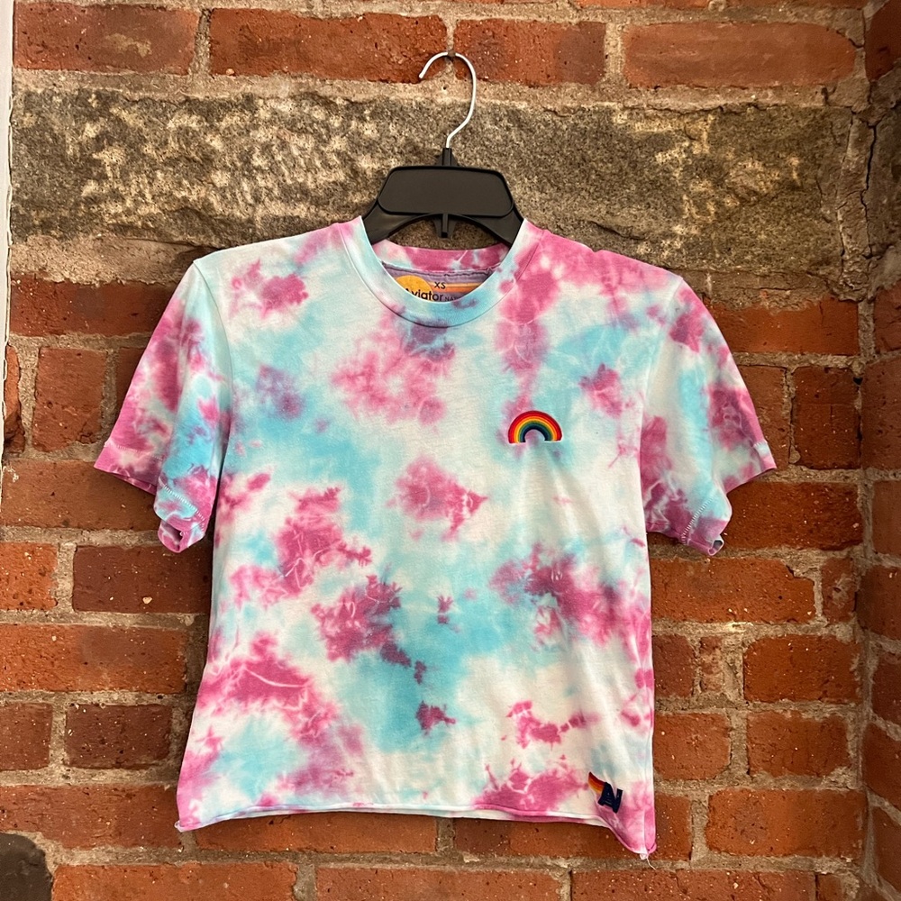 Aviator Nation Blue/Purple Tie Dye Boyfriend Tee (XS)